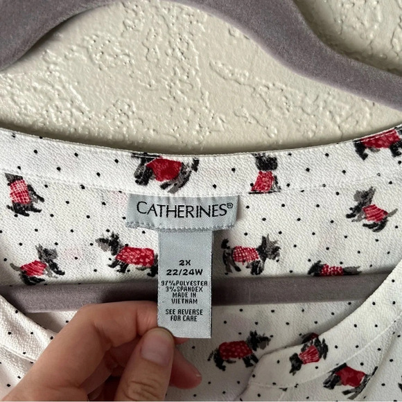 Catherine's Blouse Women's 2X Scottish Terrier Dog Print Button Down Dot 3/4 Top - Picture 8 of 9